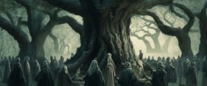 Forests and Woodlands in Irish Mythology 3 Ancient Druids Worshipping Around an Ancient Oak Tree