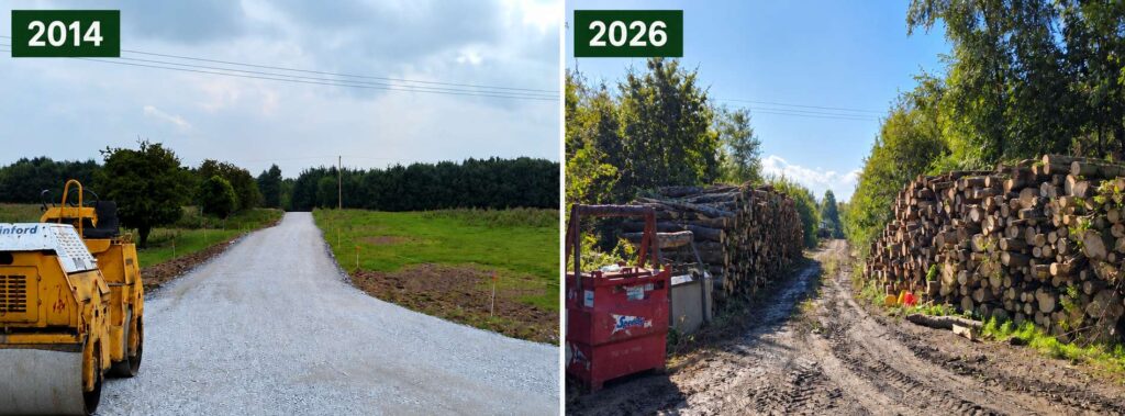 The Importance of Stewardship Continuity in Forestry 3 Stewardship Continuity in forestry: a forest road under construction in 2014 and in use during timber harvesting in 2026.