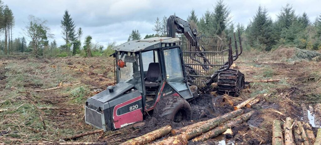 Beyond Trees (Part 3): The Reality of Forest Harvesting in Ireland 2 Forestry forwarder bogged during a forest harvesting operation in Ireland