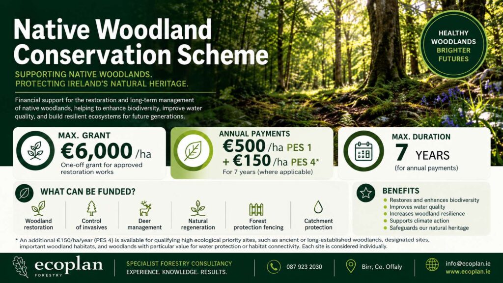 Native Woodland Conservation in Ireland 4 Native Woodland Conservation Scheme grants and annual payments in Ireland Infographic 2026